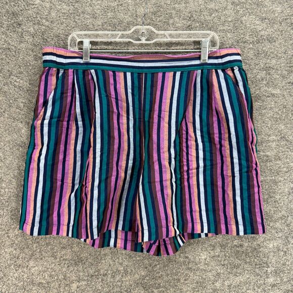 A New Day Shorts Women XL Blue Striped High Rise Chino Pull On Pockets  Linen - Picture 1 of 8